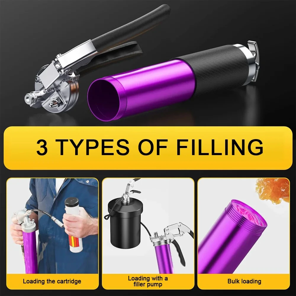 6pcs Heavy Duty Pistol Grip Grease Gun Set - 400CC Aluminum Alloy | 8000 PSI Manual Lubrication Tool - Image 5