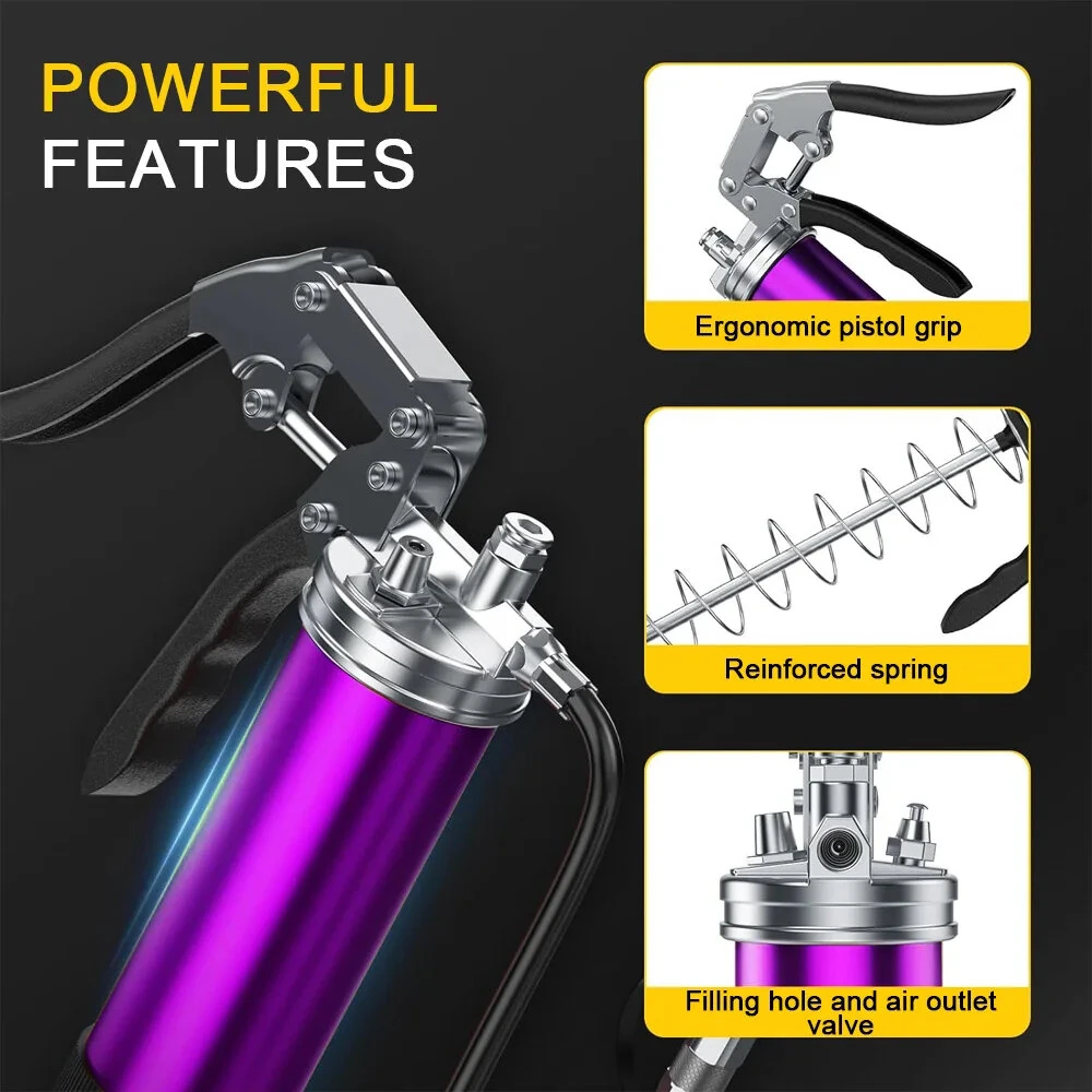 6pcs Heavy Duty Pistol Grip Grease Gun Set - 400CC Aluminum Alloy | 8000 PSI Manual Lubrication Tool - Image 3