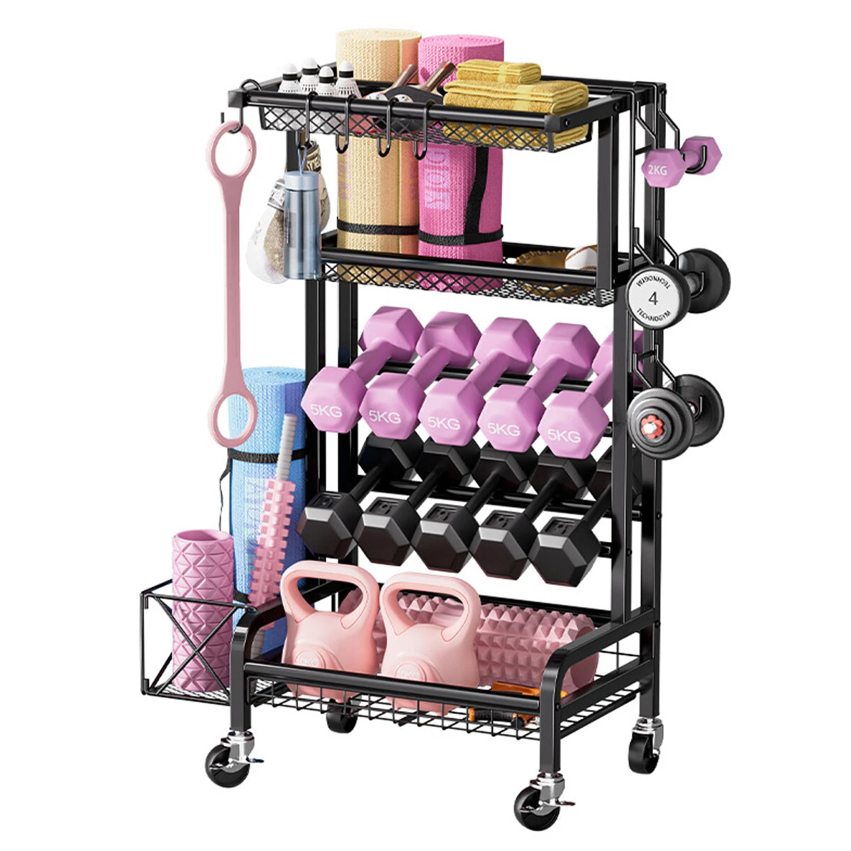 Carbon Steel 4 Tier Storage Rack | 59x40x113cm Black | Rolling Shelves with Anti-Rust Coating - Image 4