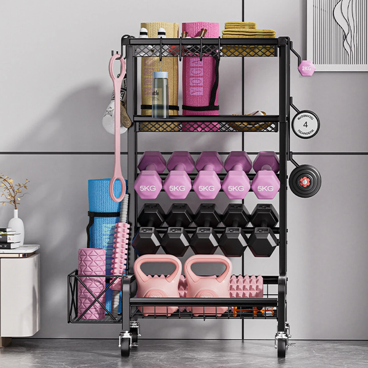 Carbon Steel 4 Tier Storage Rack | 59x40x113cm Black | Rolling Shelves with Anti-Rust Coating - Image 5