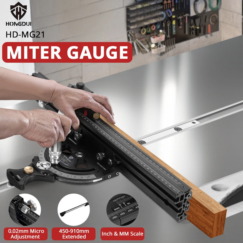 HONGDUI HD-MG21 Precision Miter Gauge | For Table Saw & Router Table | Extended Fence & Micro Adjustable Flip Stop - Image 2