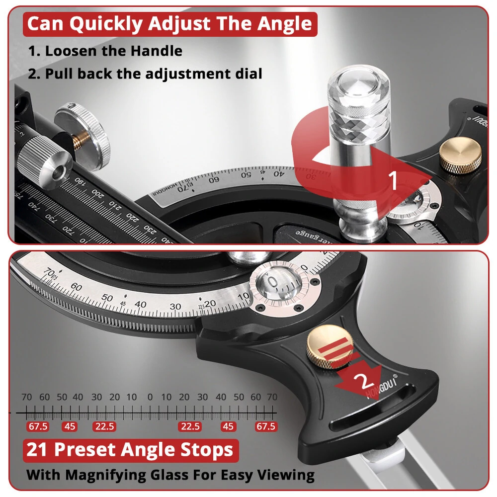 HONGDUI HD-MG21 Precision Miter Gauge | For Table Saw & Router Table | Extended Fence & Micro Adjustable Flip Stop - Image 4