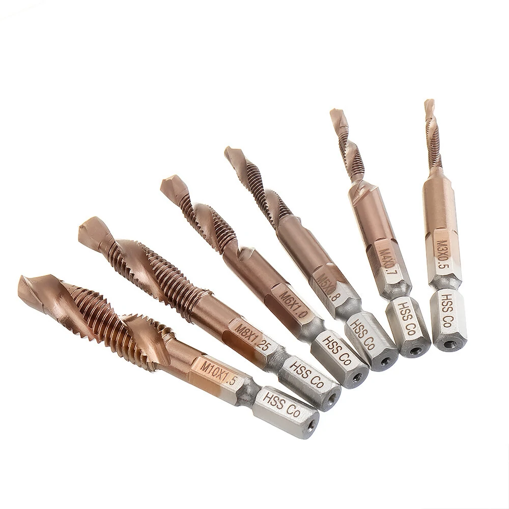 Drillpro M3-M10 Cobalt HSS Drill Tap Bit Set | 6Pcs Spiral Groove Metal Threaded Hole Opener - Image 3