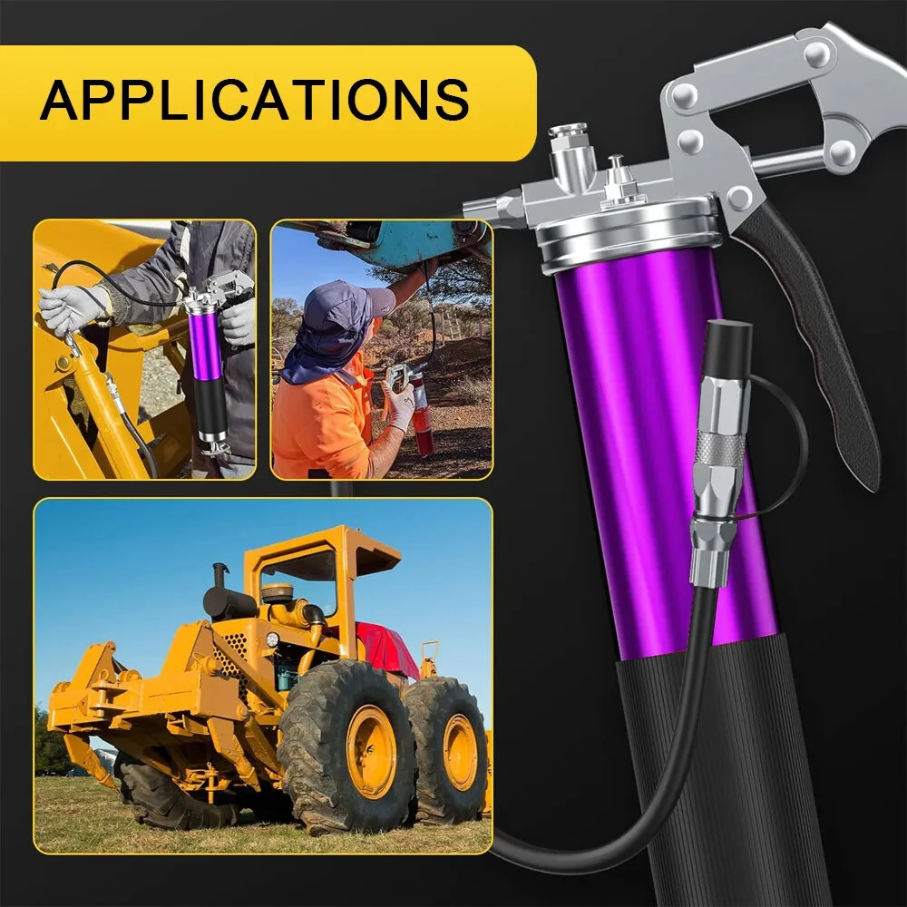 6pcs Heavy Duty Pistol Grip Grease Gun Set - 400CC Aluminum Alloy | 8000 PSI Manual Lubrication Tool - Image 2
