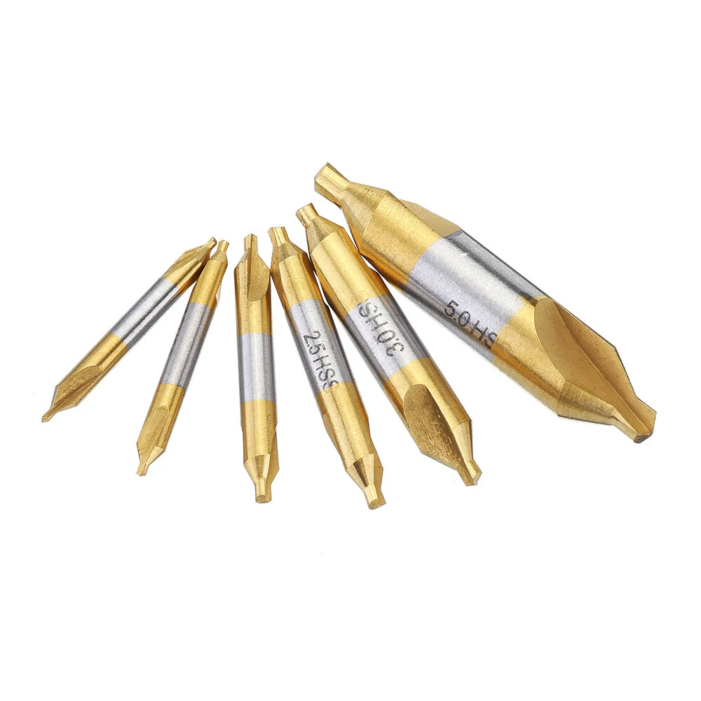 Drillpro 6pcs HSS Titanium Coated Center Drill Bit Set | 60 Degree 1-5mm