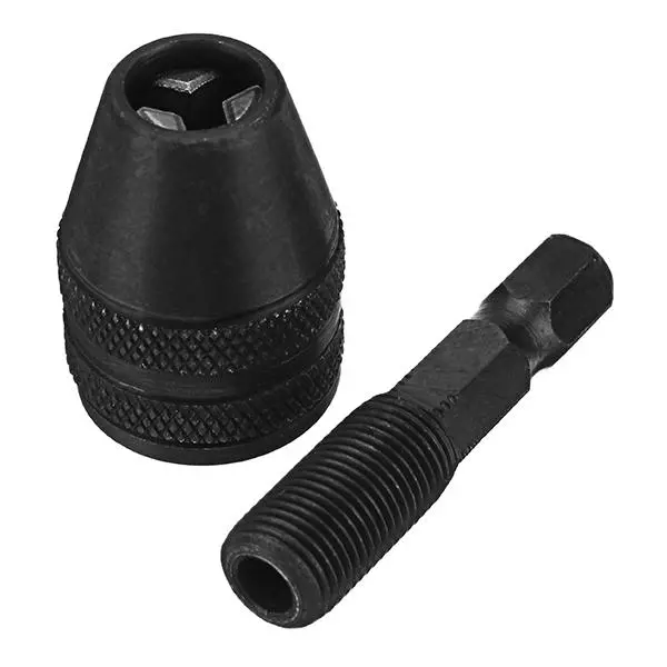 0.5-4mm Keyless Drill Chuck Adapter | 1/4 Inch Hex Shank | Black