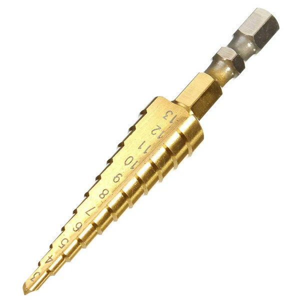 HSS Titanium Coated Step Drill Bit | 3-13mm Range | 1/4 Inch Hex Shank