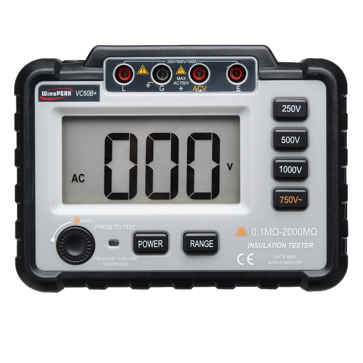 WinAPEX VC60B+ Digital Insulation Resistance Tester | 250/500/1000V DC, LCD Backlight