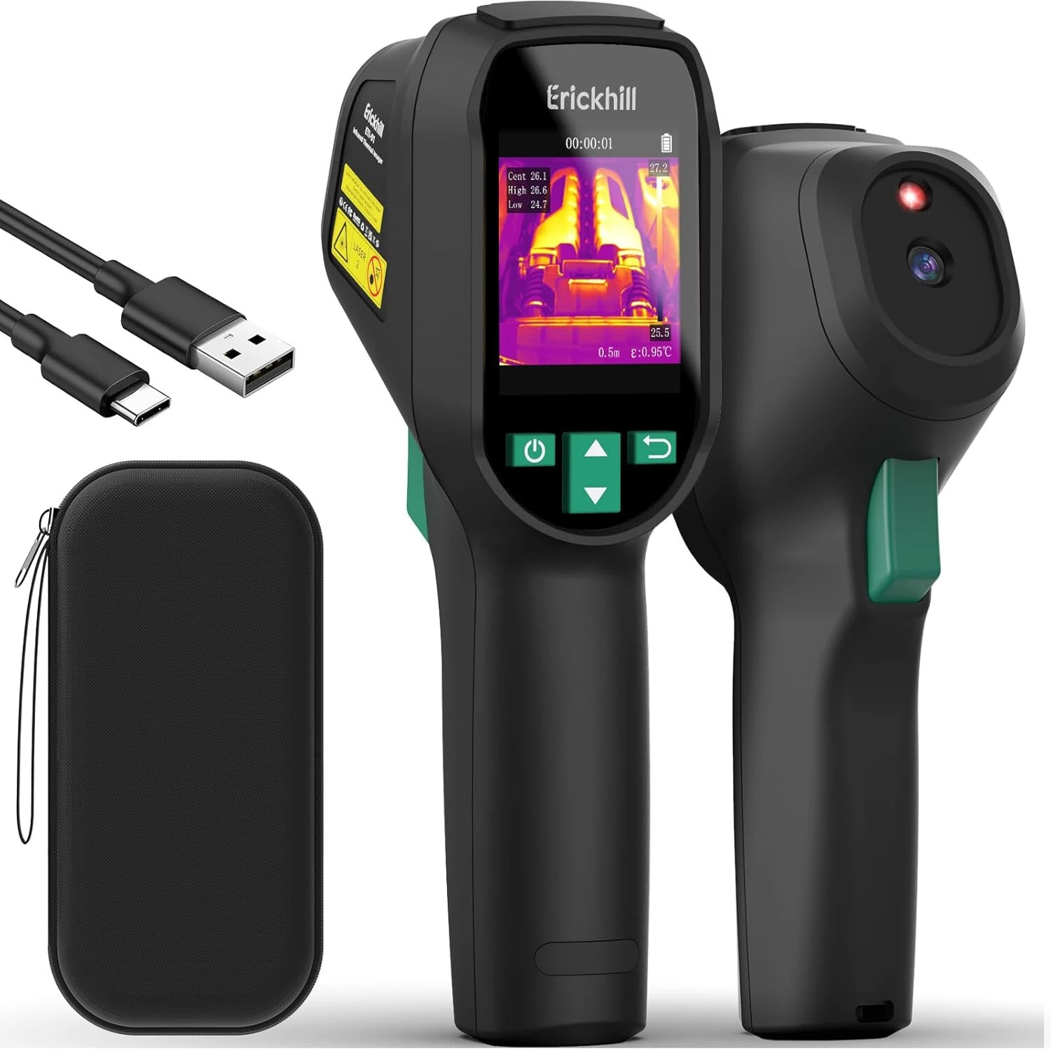 ERICKHILL ETI-01 Thermal Imaging Camera | 240x240 IR Resolution -20°C to 550°C | HVAC Inspection Tool with Laser Pointer