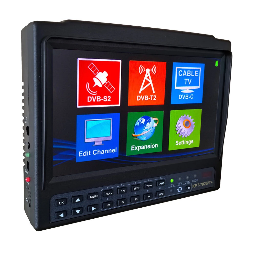 KPT-702ST+AHD Satellite Finder - 7-inch DVB-S2/T2/C Meter with USB & HDMI