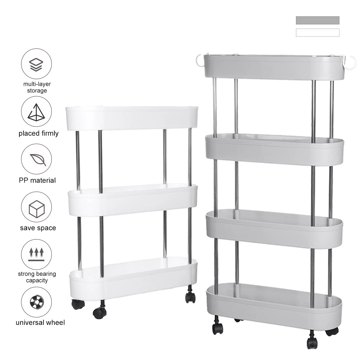 3/4 Layer Slim Storage Cart | Mobile Rolling Shelving Unit Organizer for Kitchen Bathroom