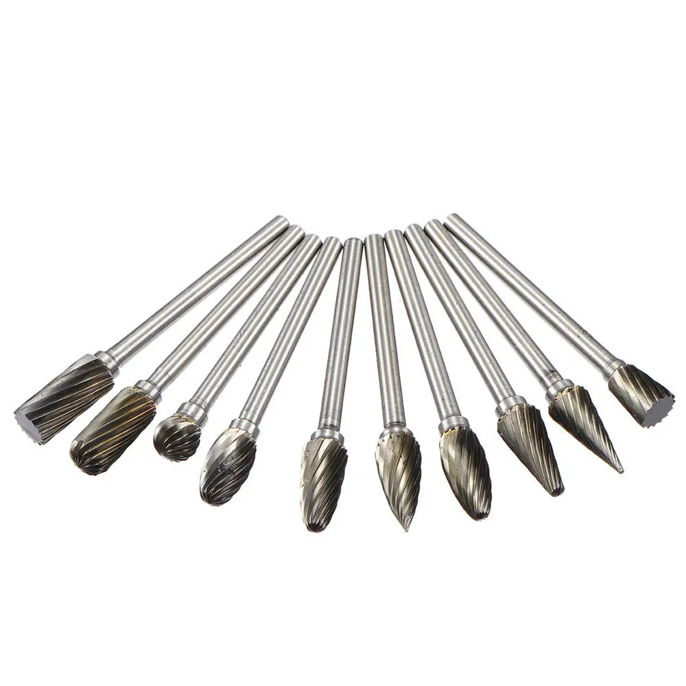 Drillpro 10pcs 6mm Tungsten Steel Rotary Burr Set | Grinding Files