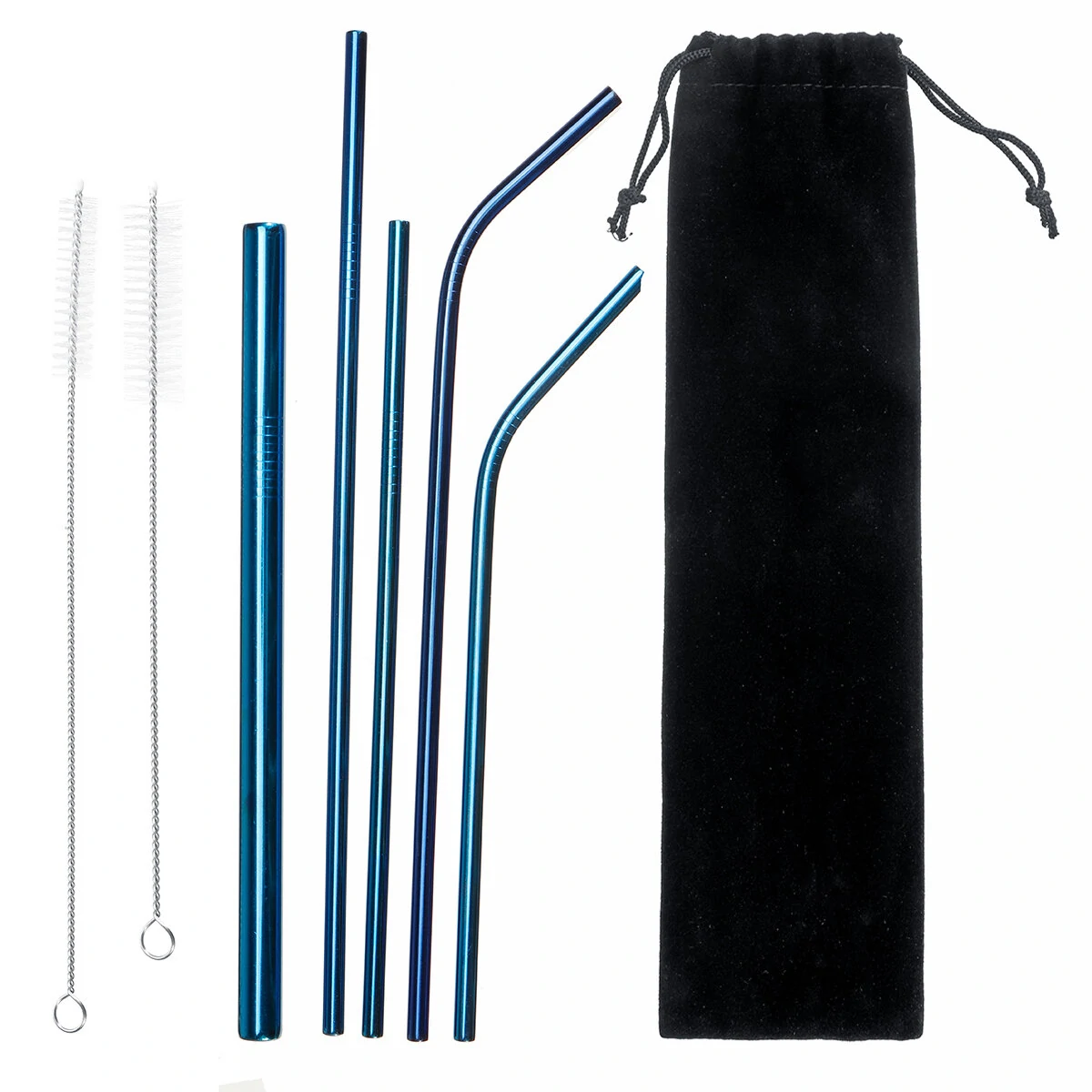 Portable 304 Stainless Steel Straw Set | Reusable Metal Drinking Straws With Brushes & Pouch