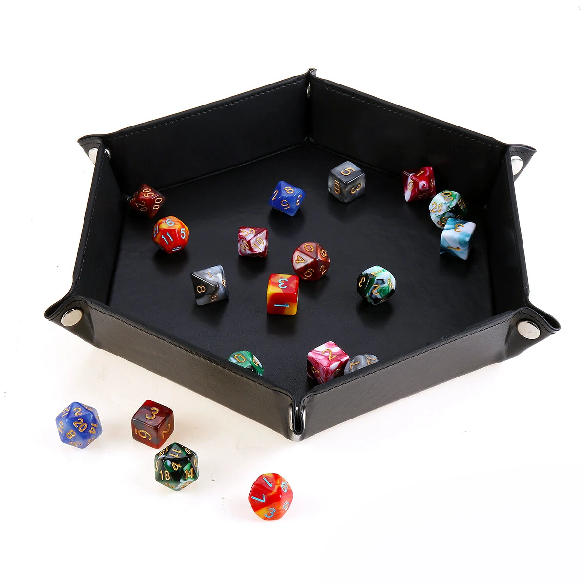 Quadrilateral Hexagon Dice Tray | PU Leather Game Board | Polyhedral Dice Storage