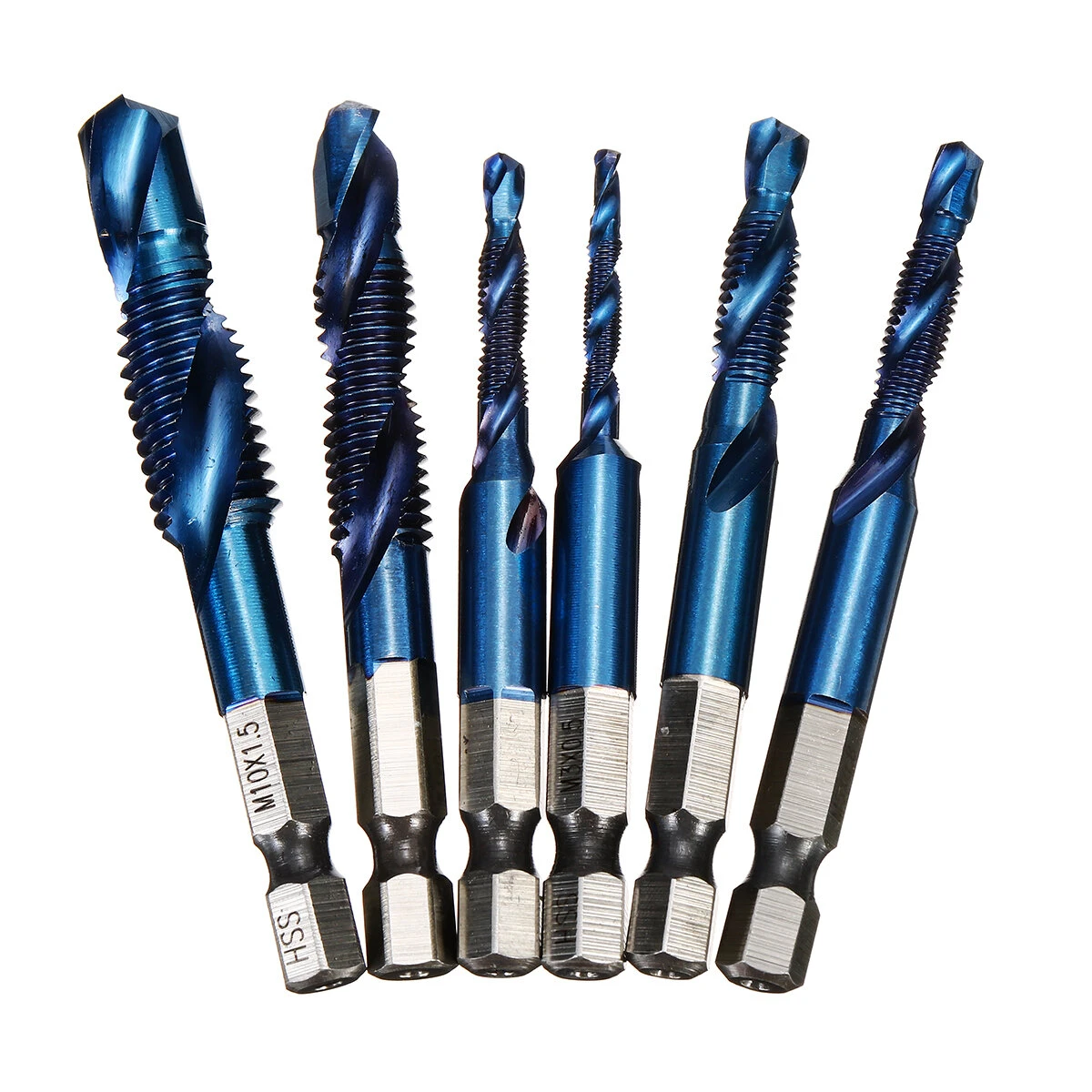 6Pcs M3-M10 Blue Nano Coated HSS Drill & Tap Bits Set | 1/4 Inch Hex Shank