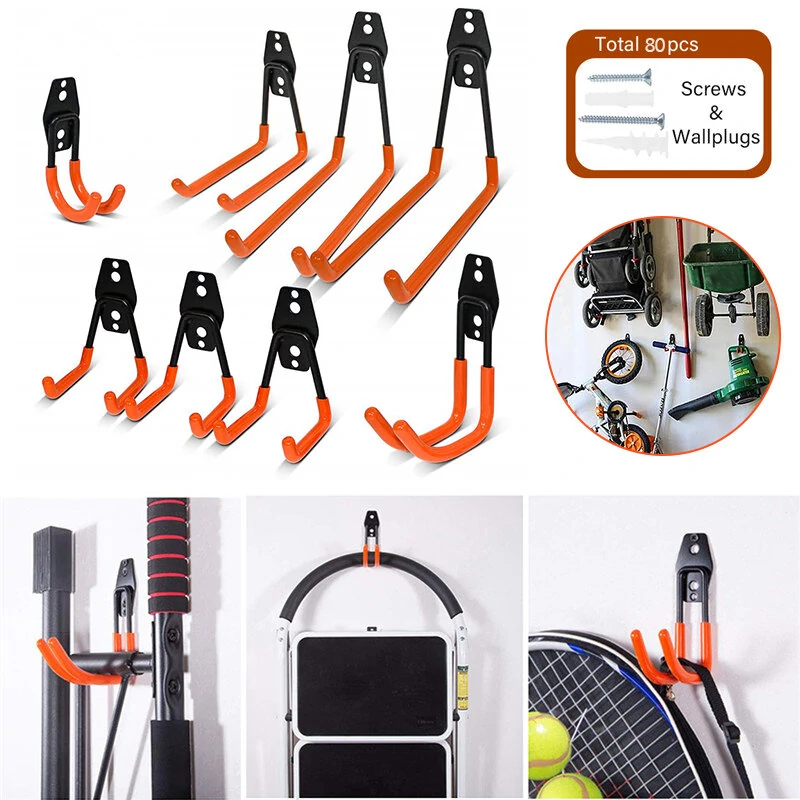 Wall Mounted Garage Hooks Set - 10-Pack Tool Storage Organizer for Workshop & Garden