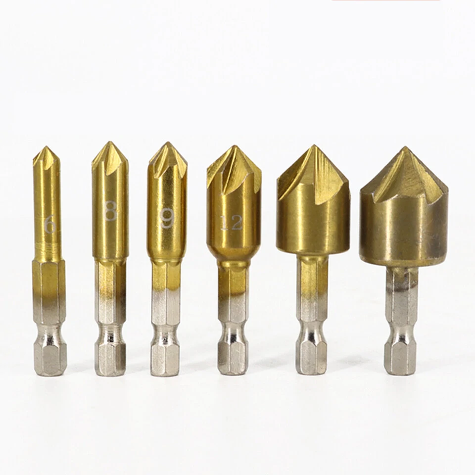 HSS 1/4 Hex Shank Chamfer Drill Bit Set - 6Pcs 90 Degree Countersink | 6mm-19mm