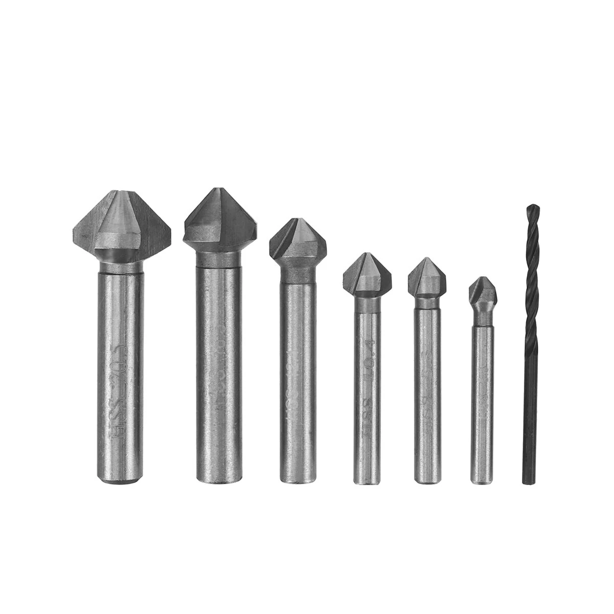 7-Piece Countersink Drill Set - DIN335 C-Type Straight Shank - 6 Sizes 6.3-20.5mm + 3mm Twist Drill