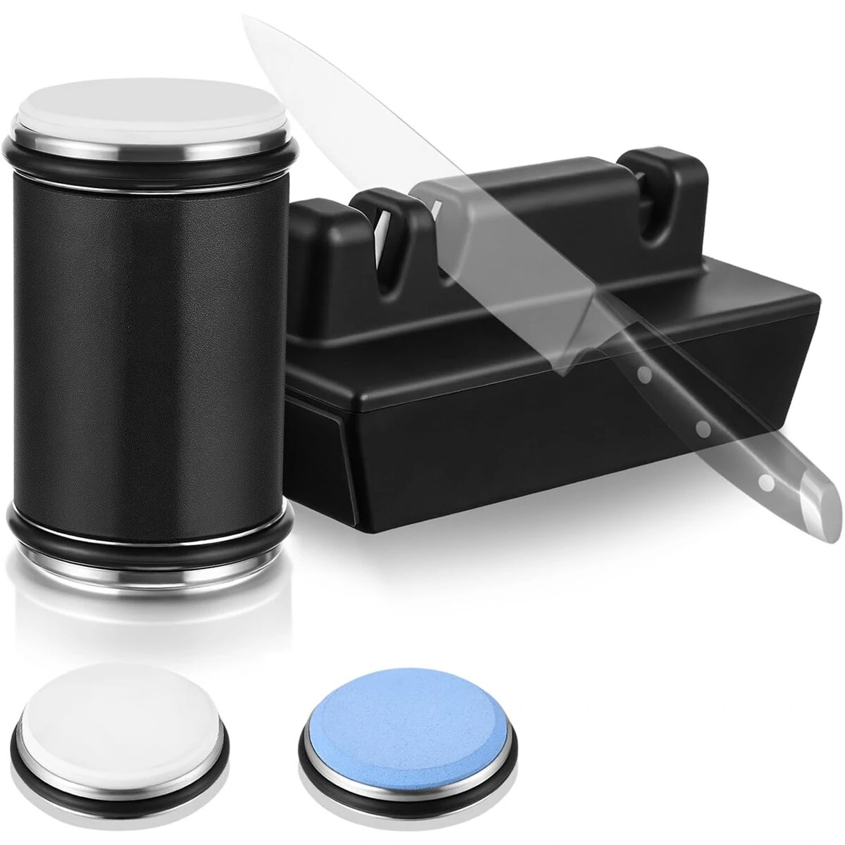 DMD Rolling Knife Sharpener Kit - Diamond & Ceramic Discs - 15/20° Angle Guide