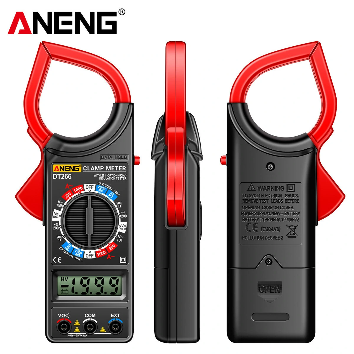 ANENG DT266 Digital Clamp Meter | 1000A AC Current Tester, Voltage & Resistance