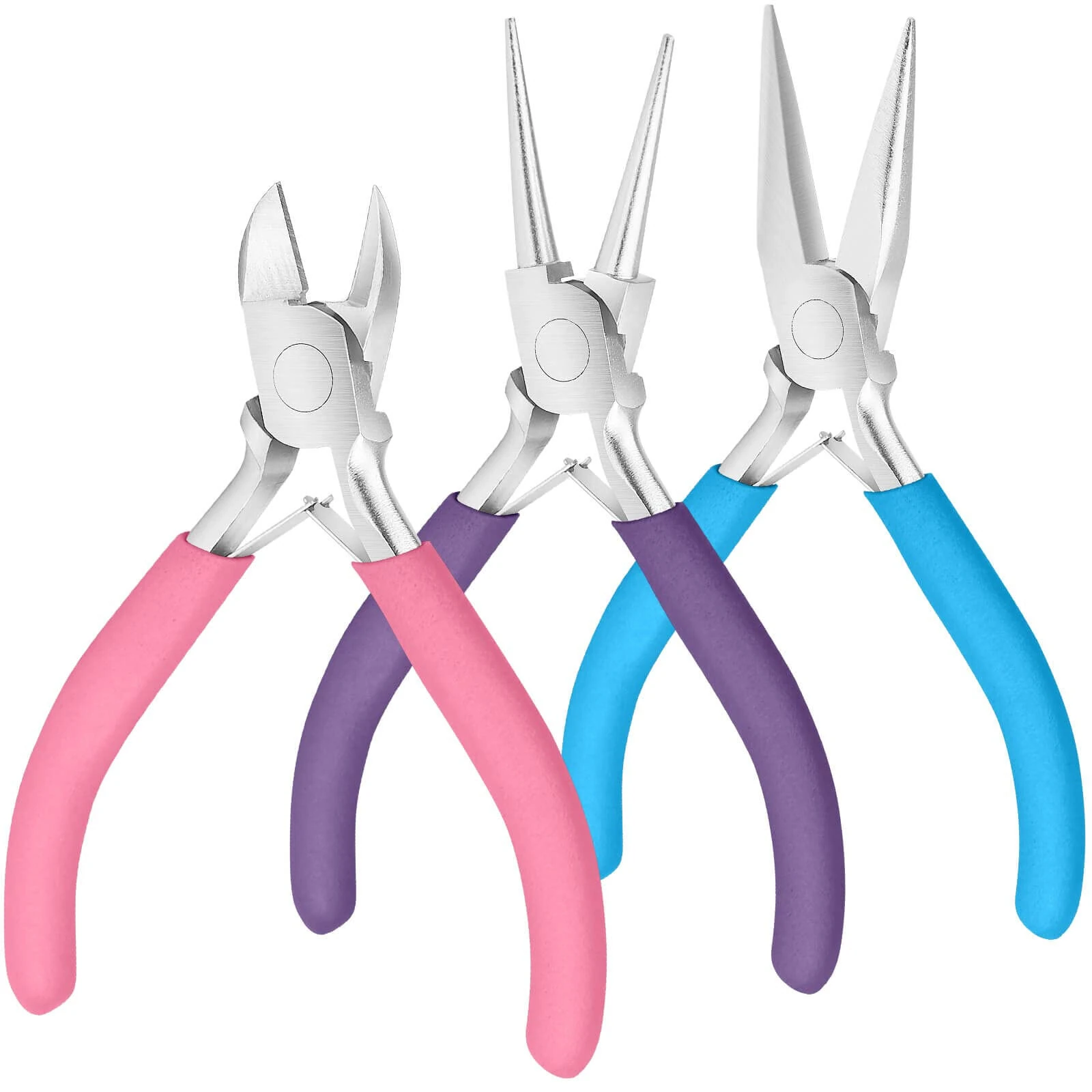 Jewelry Pliers Set - Needle Nose, Round Nose & Cutters - High-Quality Steel with Non-Slip Handles