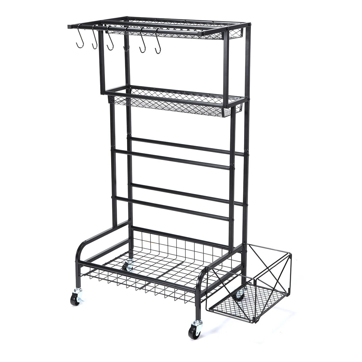 Carbon Steel 4 Tier Storage Rack | 59x40x113cm Black | Rolling Shelves with Anti-Rust Coating