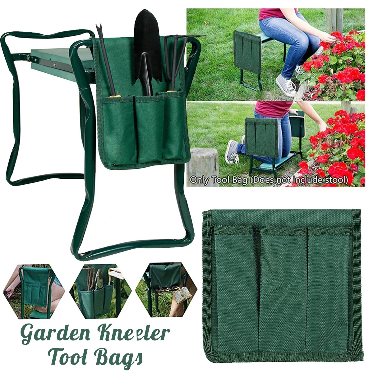 Oxford Garden Kneeler Tool Bag - Gardener Kneeling Chair with Storage Pouch