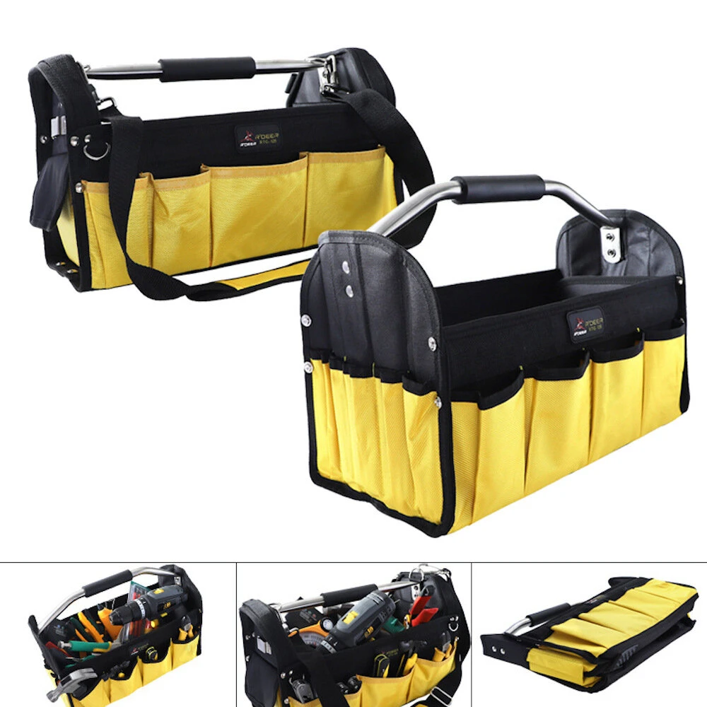 Thickened Canvas Tool Bag | Large-Capacity Portable Electrician Repair Kit with Metal Handle