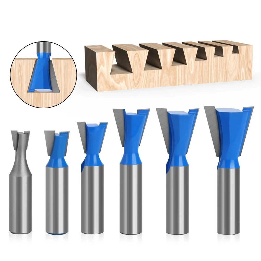 LAVIE 6pc Dovetail Router Bits Set - 12mm 1/2 & 1/4 Shank - 14 Degree for Boxes & Drawers