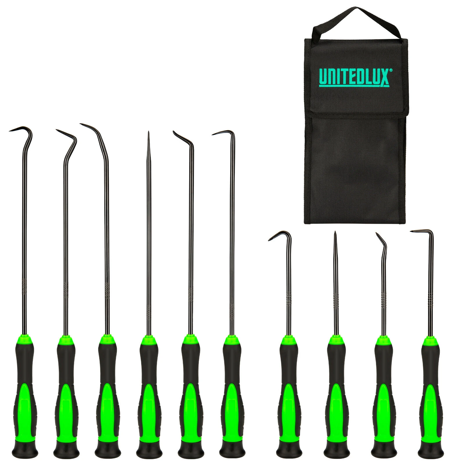 Chrome Vanadium Steel Seal Hook Puller Set - 10pcs with Ergonomic Handle & Canvas Bag