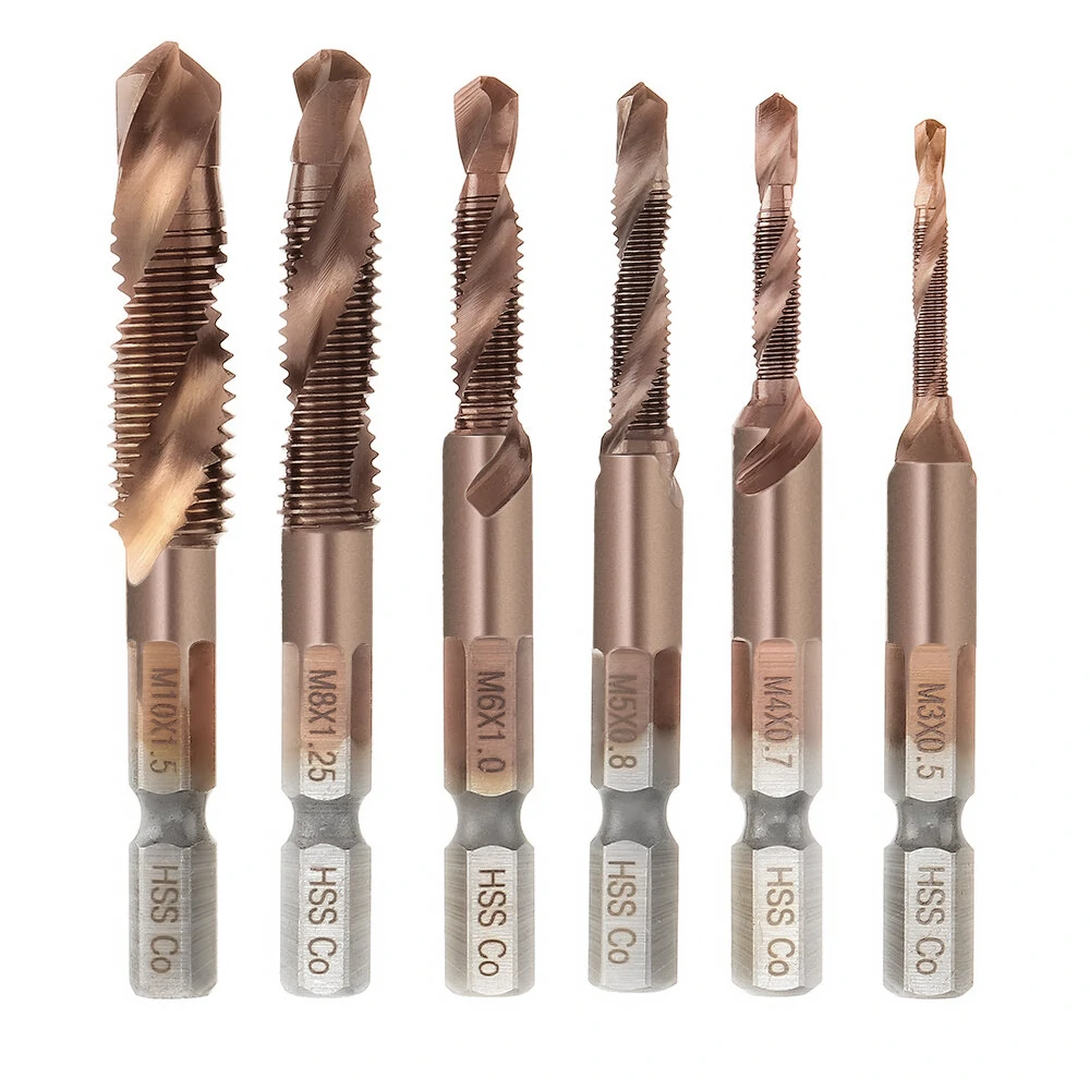 Drillpro M3-M10 Cobalt HSS Drill Tap Bit Set | 6Pcs Spiral Groove Metal Threaded Hole Opener