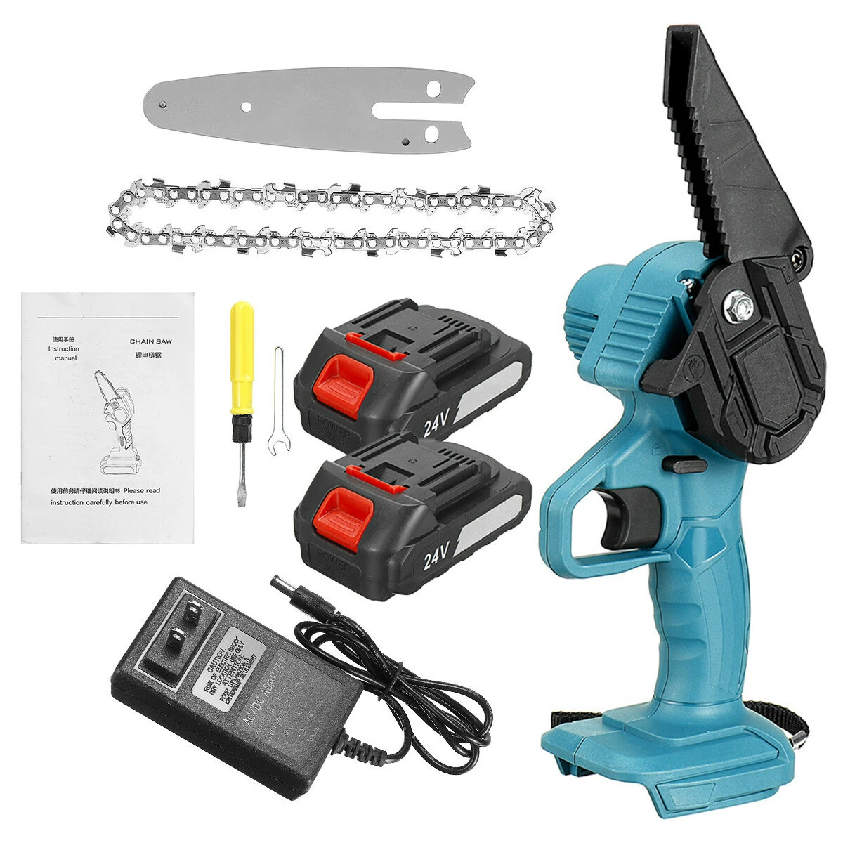 Drillpro 4 Inch Rechargeable Electric Chainsaw - Portable Cordless Wood Cutter