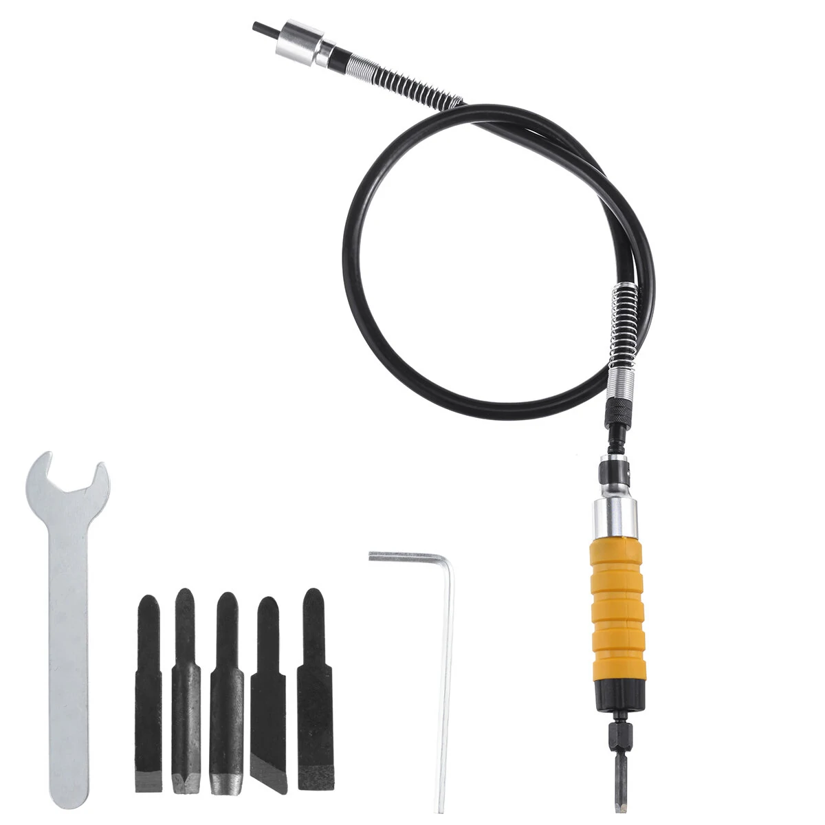 Electric Wood Carving Chisel Set - 5 Cutter Heads & Flexible Shaft for Drill