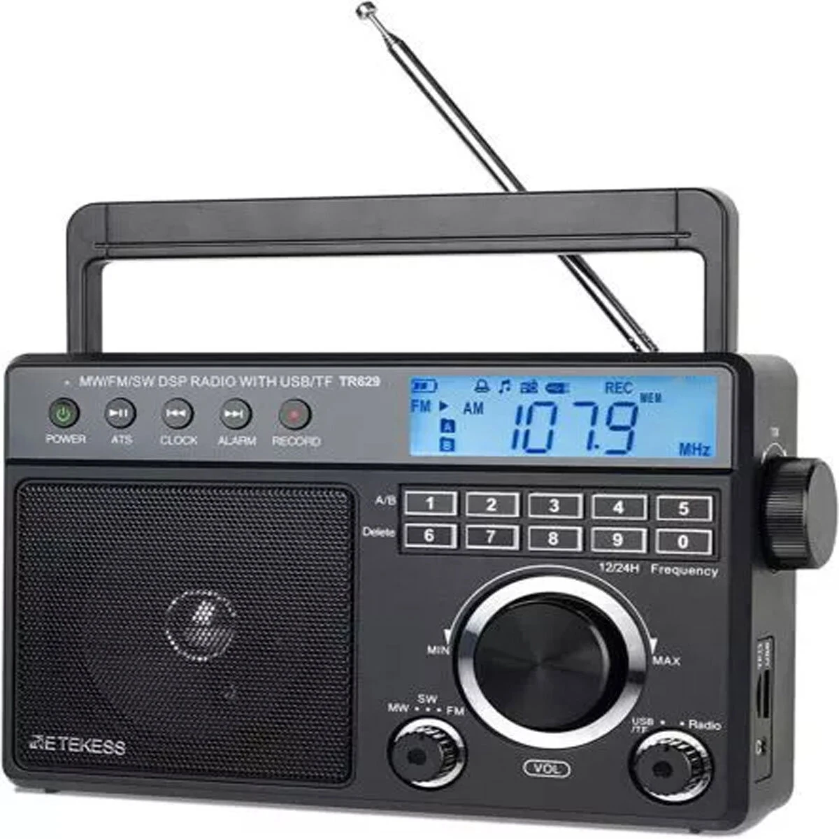 Retekess TR629 Portable AM/FM/SW Radio - Digital Recorder & Alarm Clock