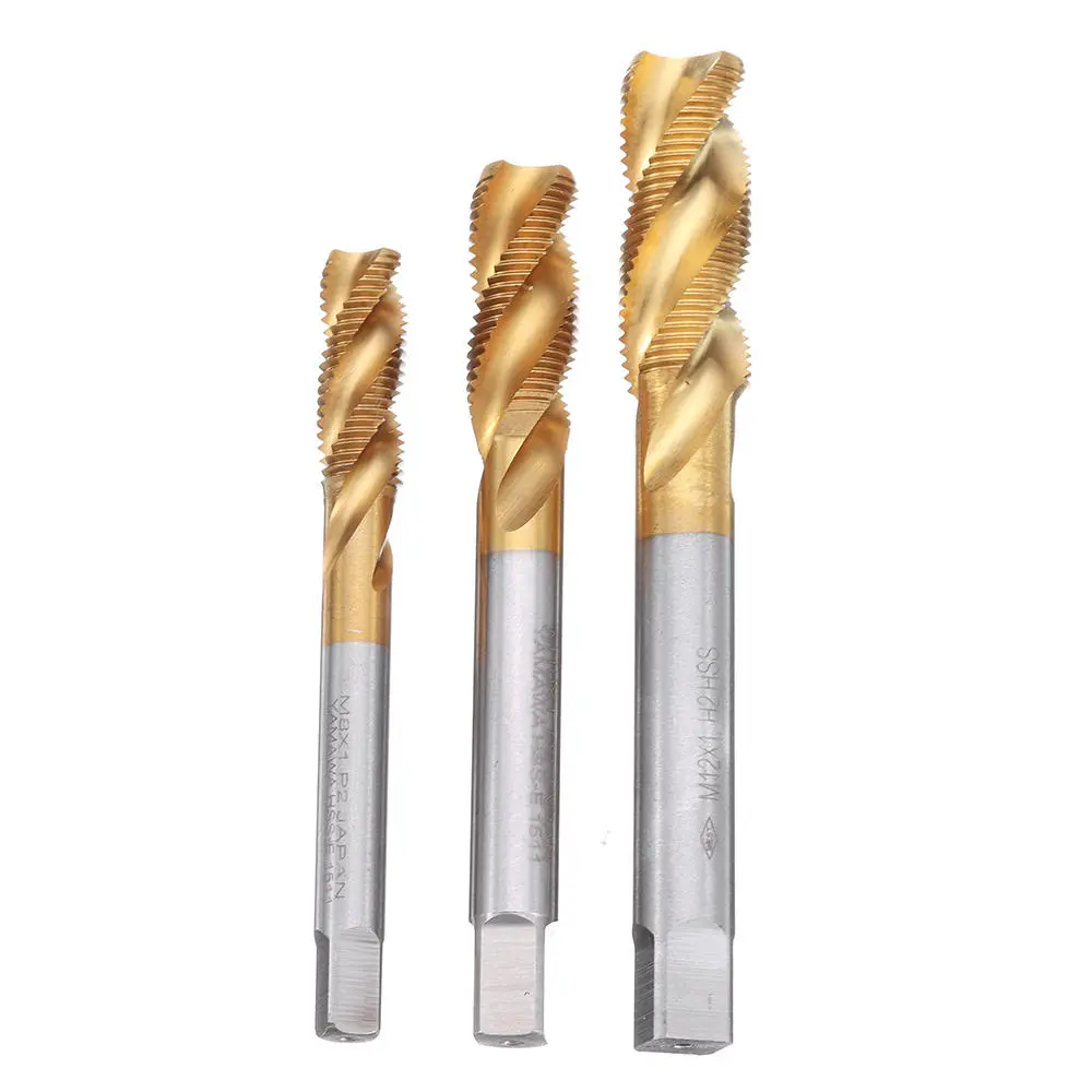 Drillpro M8 M10 M12 HSS Titanium Coated Spiral Flute Tap | Metric Thread